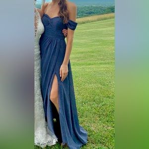 Blue off the shoulder bridesmaid dress!